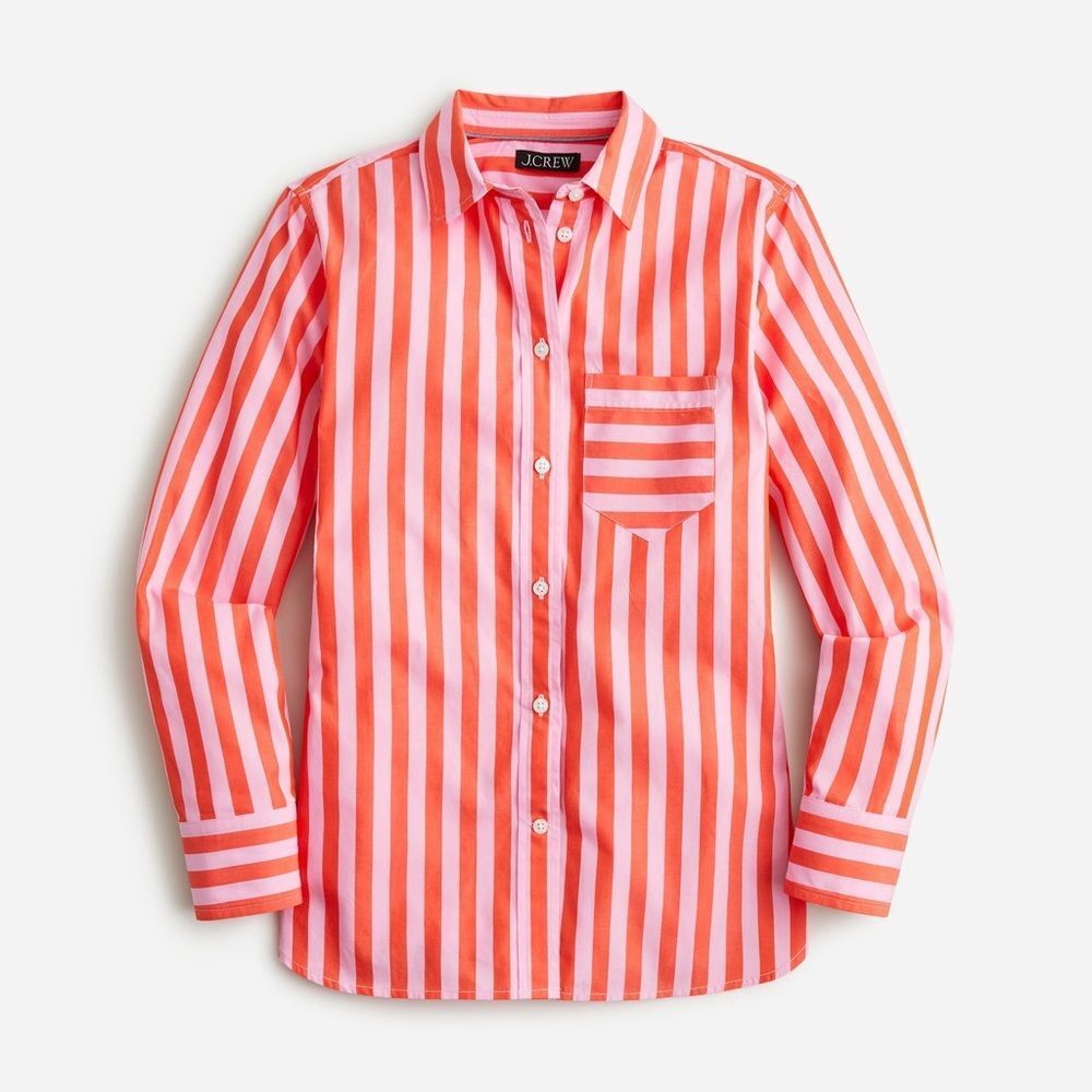 J. Crew Pink Orange Striped Classic-fit Cotton Poplin Shirt Button Down 0